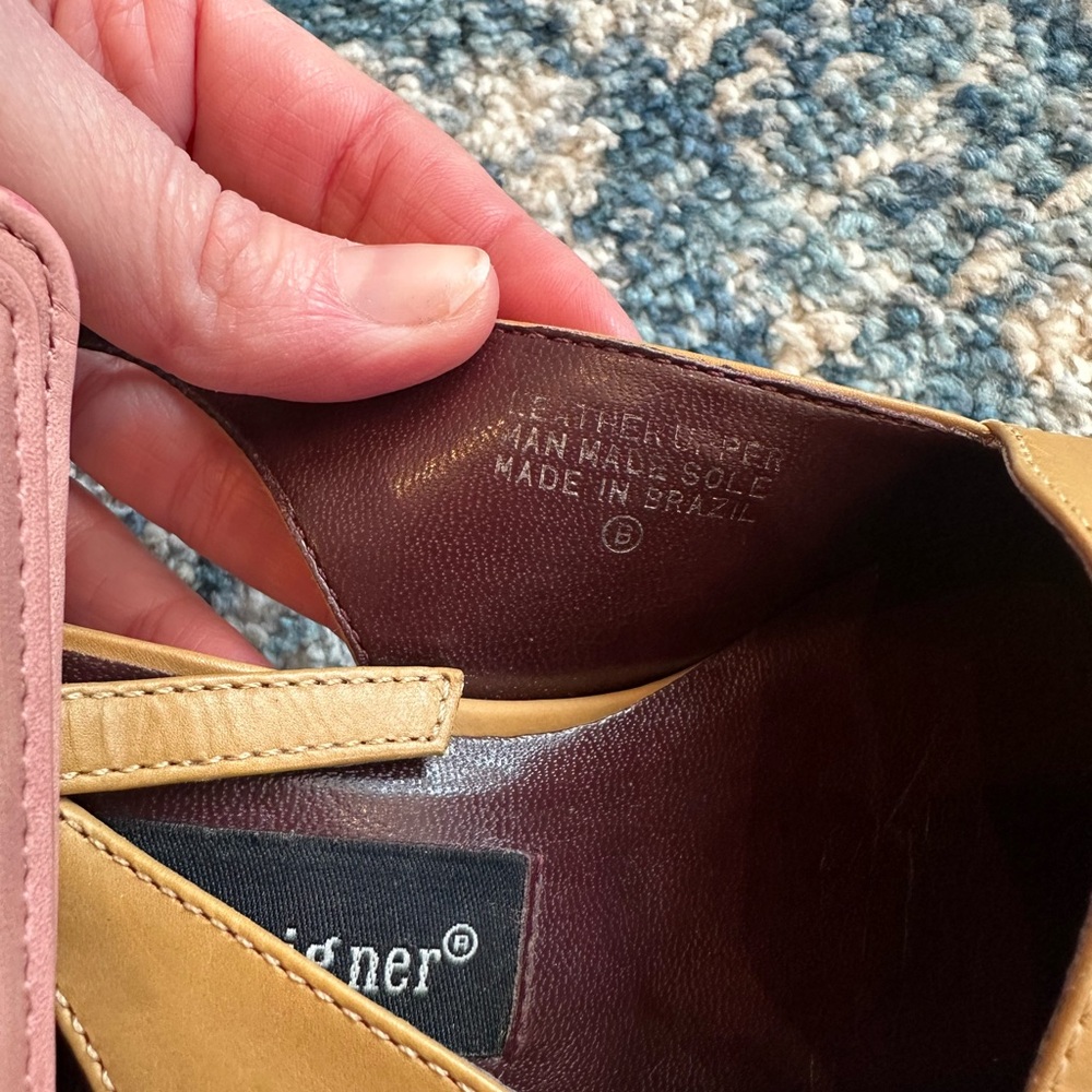 Etienne Aigner Vintage Leather Slingback Block Heeled Camel Tan Loafers Size 6.5 - Picture 3 of 4